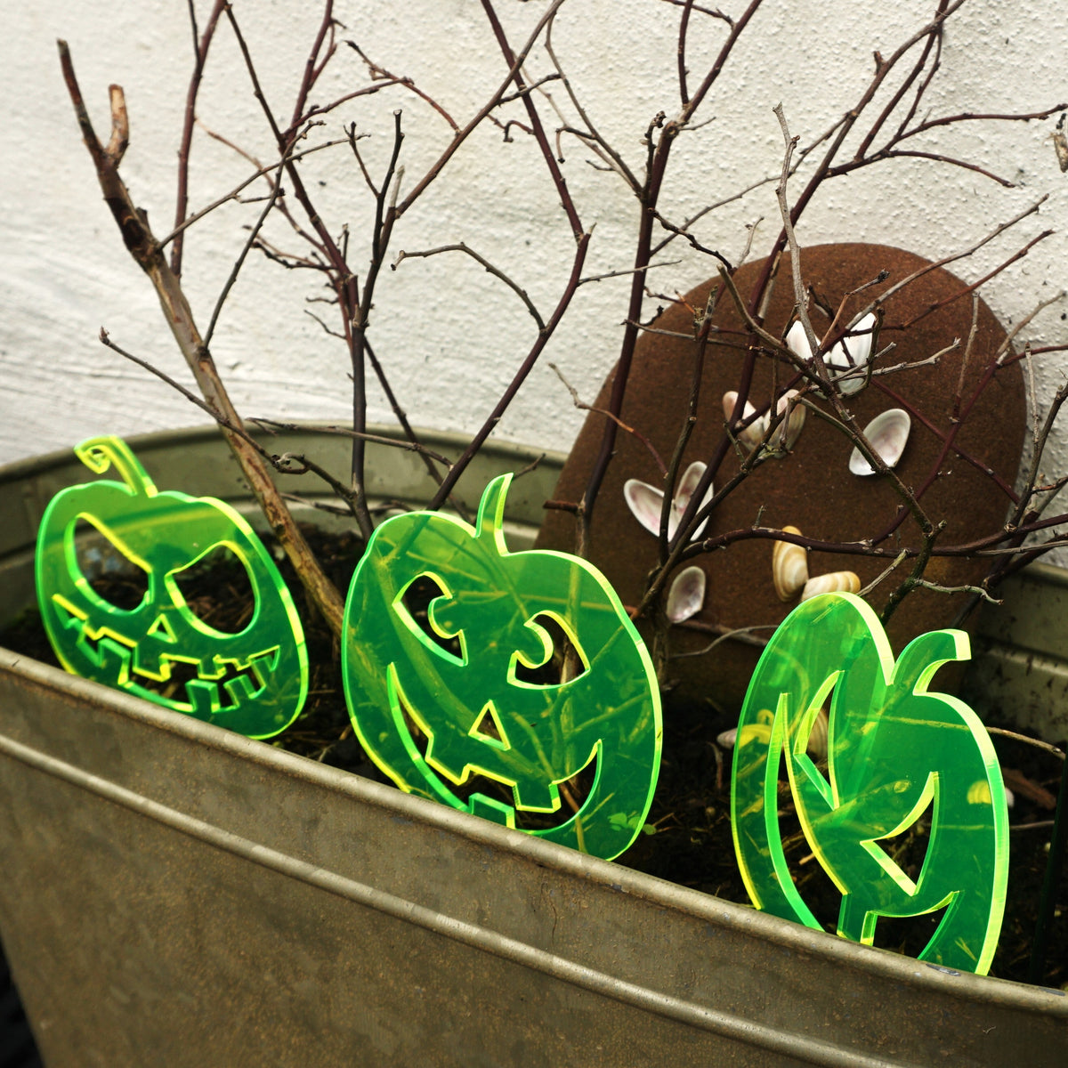 Garden Décor Ornament Stakes Set of 3 'Halloween Pumpkins'