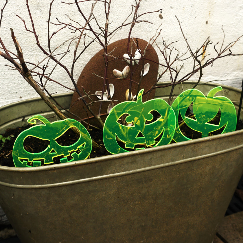 Garden Décor Ornament Stakes Set of 3 'Halloween Pumpkins'