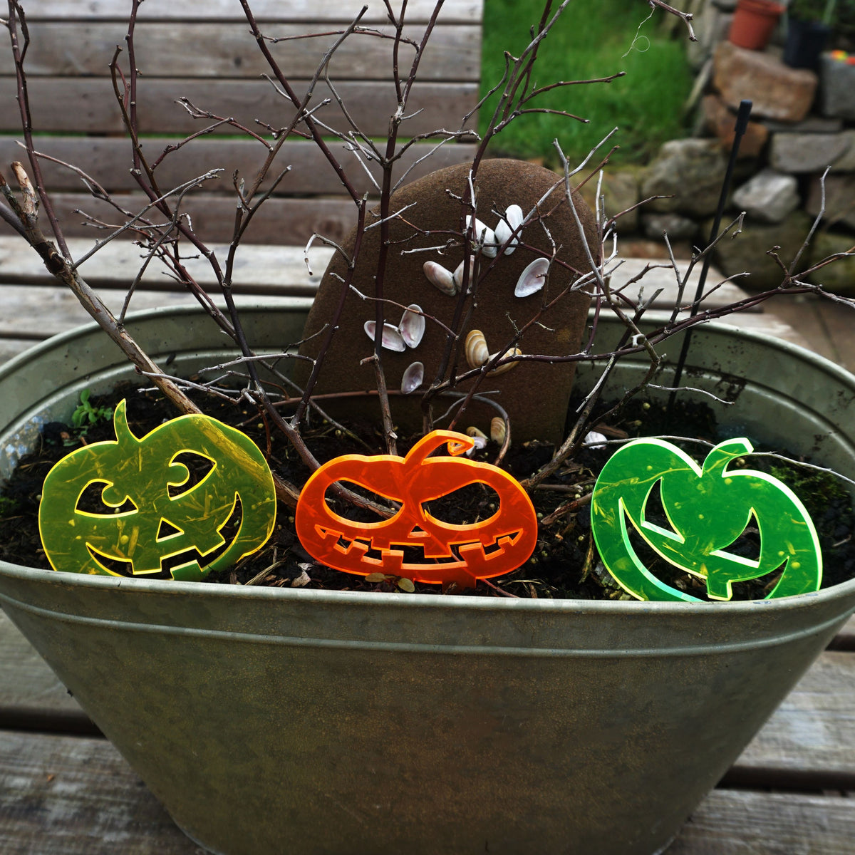 Garden Décor Ornament Stakes Set of 3 'Halloween Pumpkins'
