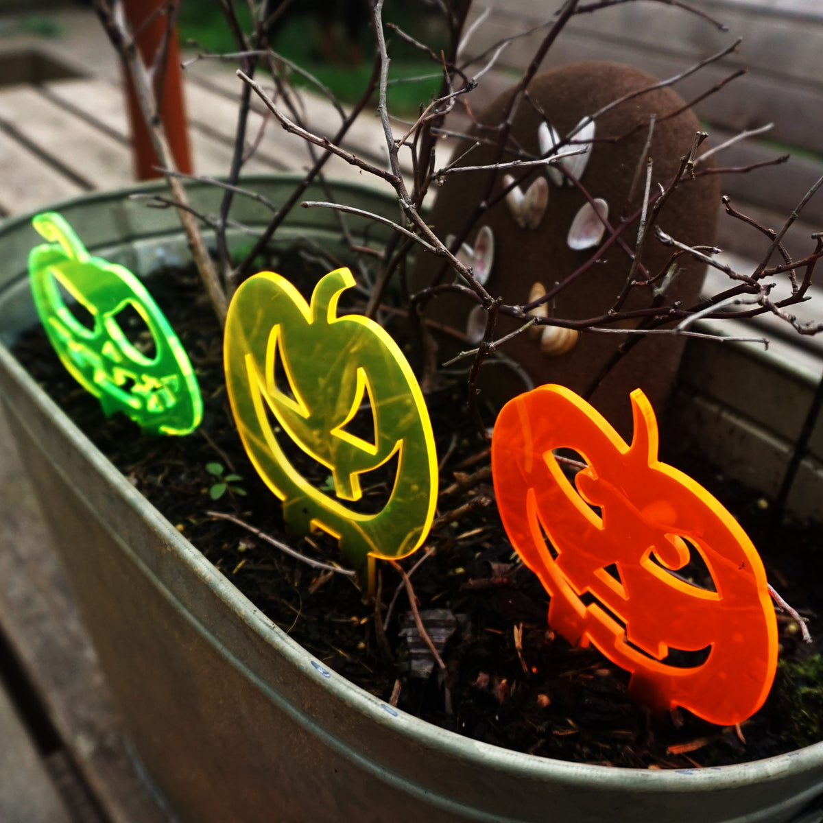 Garden Décor Ornament Stakes Set of 3 'Halloween Pumpkins'