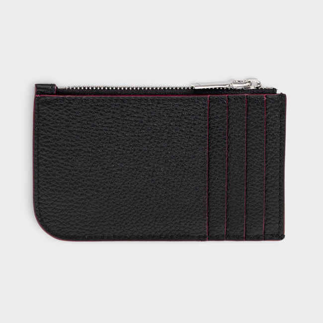 Porte-cartes zippé à logo Sling en cuir noir