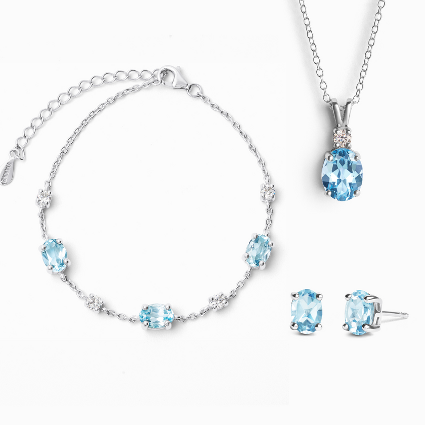 Schmuckset aus Sterlingsilber mit himmelblauem Topas