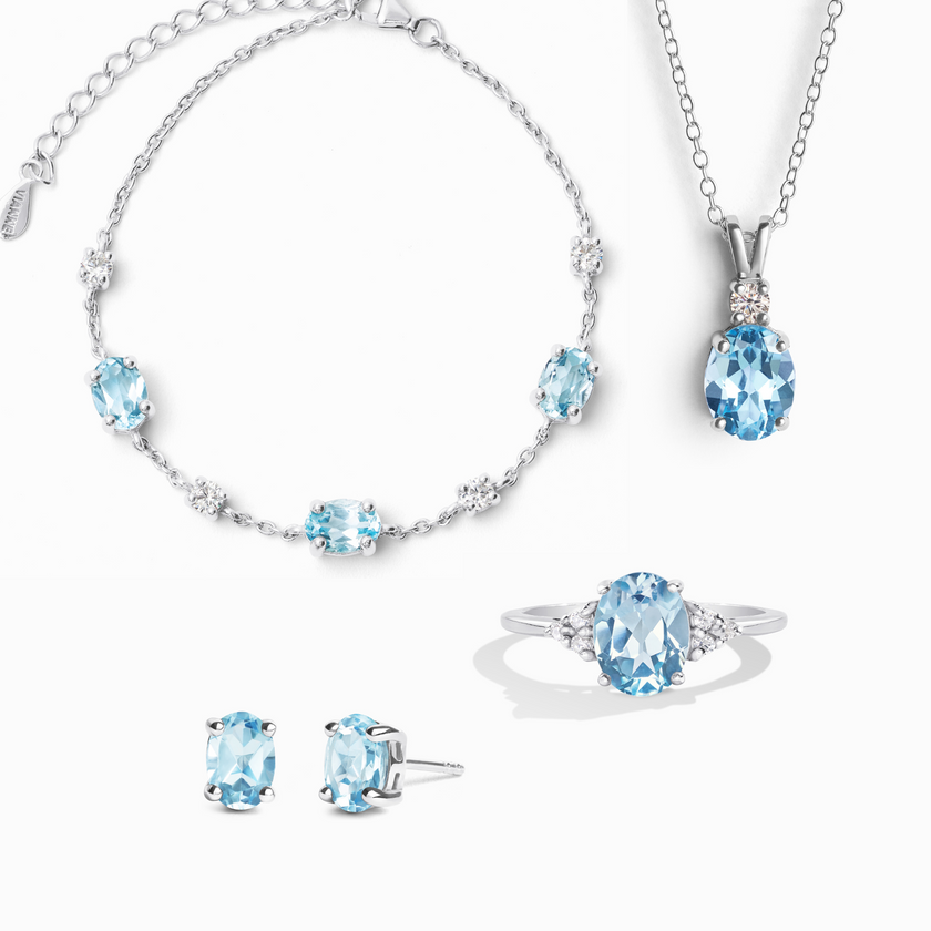 Komplettes Set – Schmuckset mit blauem Topas in Sterlingsilber