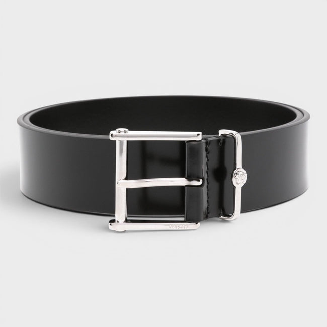 Logo Belt Calf Leather Black Silver