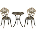 Outsunny 3 Piece Cast Aluminium Garden Bistro Set for 2 with Parasol Hole, Outdoor Coffee Table Set, Two Armless Chairs and Round Coffee Table for Balcony, Patio, Bronze