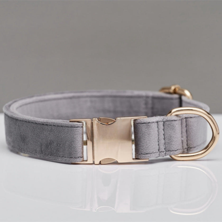 Multiple Colour Velvet Personalise Dog Collar Leash Set With Bow