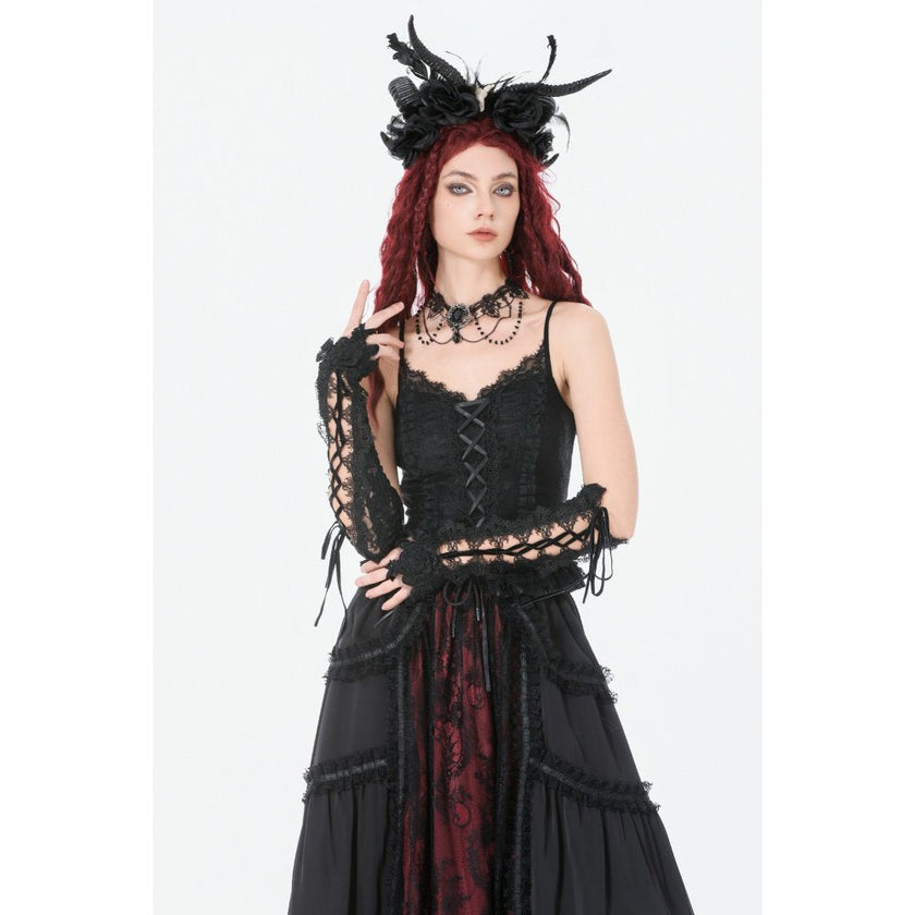 Dark in Love Black Lace Court Lace-Up Camisole