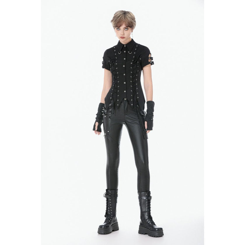 Dark in Love Punk Leather-Look Strap Detail Trousers