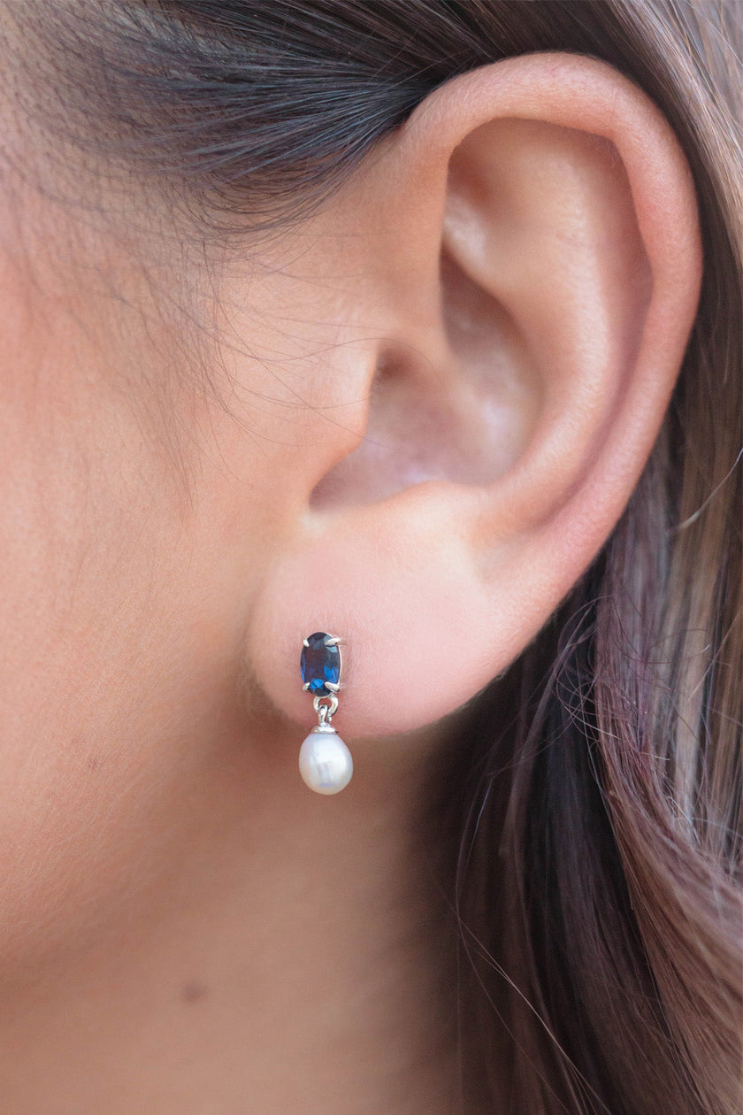 OCEANS WHITSUNDAYS FRESHWATER PEARL EARRINGS SAPPHIRE BLUE