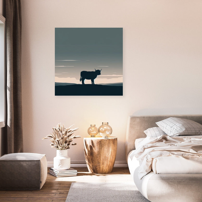 Highland Cow Dusk Silhouette Canvas