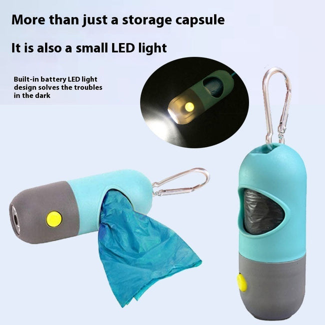 Dispensador de bolsas para excrementos de mascotas con luz LED para perros y gatos, recogedor de heces de perro, bolsas de residuos, dispensadores de bolsas, accesorios de limpieza para mascotas
