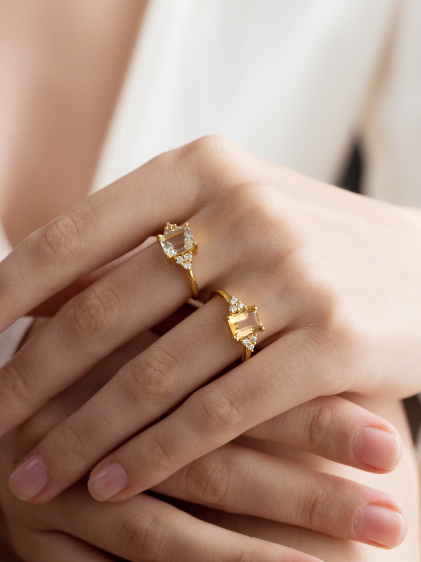 Zitrinring im Emerald-Schliff in 18 Karat Gold Vermeil