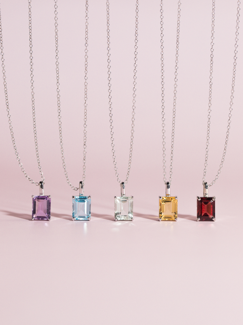 Garnet Emerald Cut Pendant Necklace in Sterling Silver