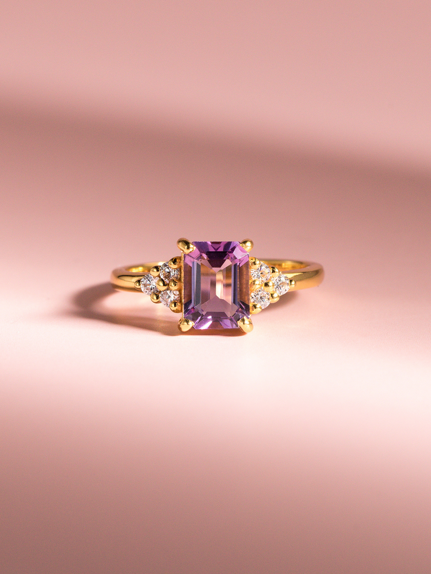 Lavender Amethyst Emerald Cut Ring in 18k Gold Vermeil