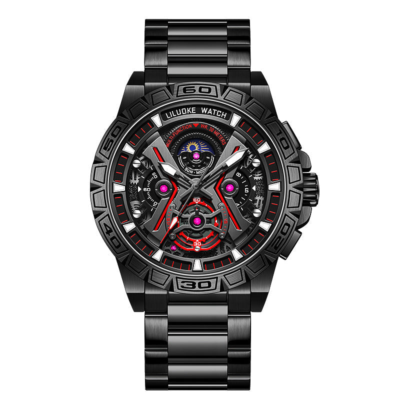 Reloj de cuarzo multifunción luminoso e impermeable tridimensional hueco