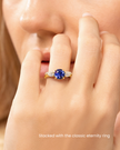 Blue Sapphire Round Cut Three Stone Engagement Ring in 18k Gold Vermeil