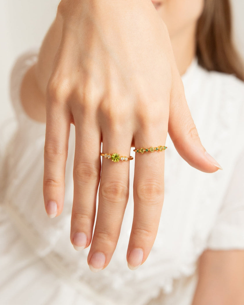 Peridot-Fünfsteinring in 18 Karat Gold Vermeil