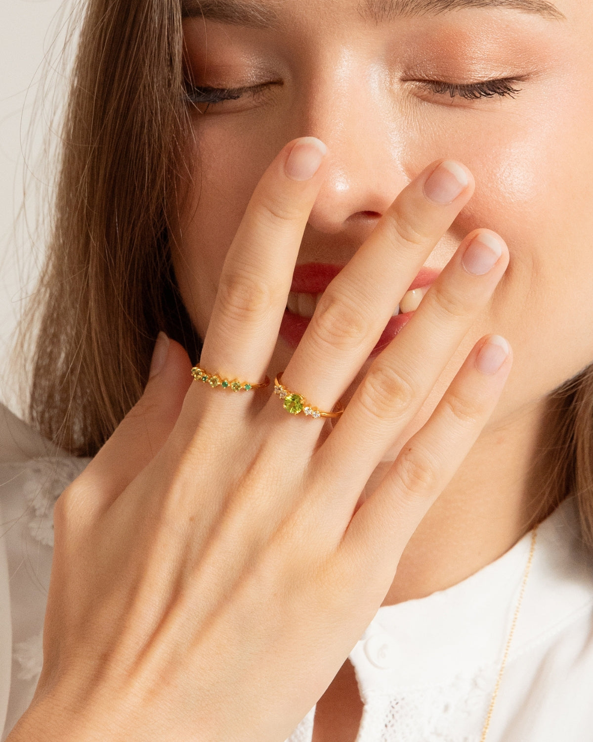 Peridot-Fünfsteinring in 18 Karat Gold Vermeil
