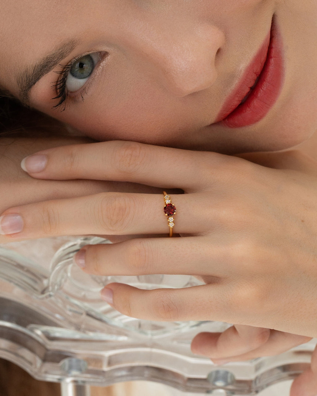 Garnet Five Stone Ring in 18k Gold Vermeil