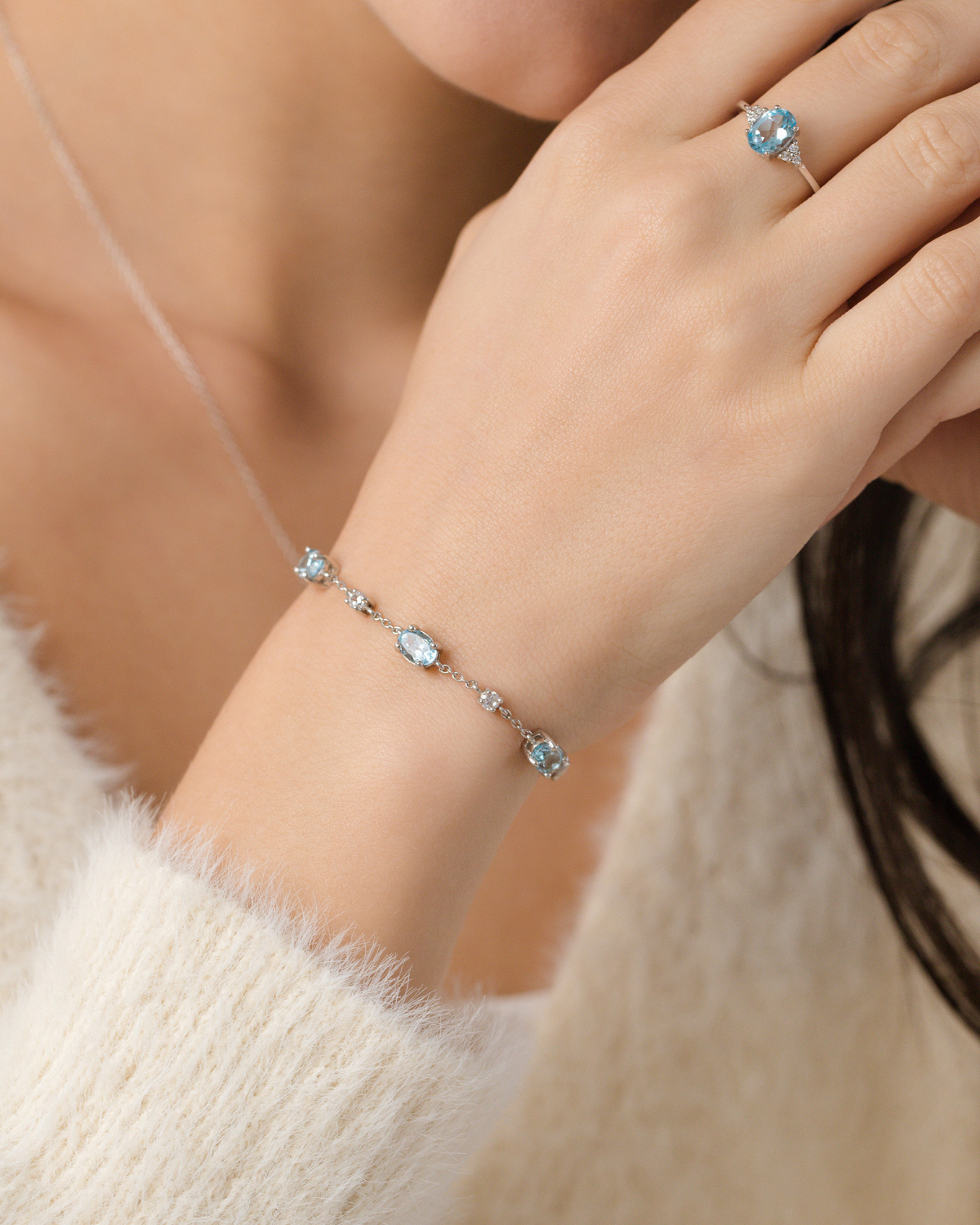 Komplettes Set – Schmuckset mit blauem Topas in Sterlingsilber