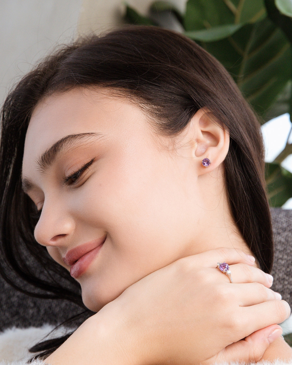 Schmuckset aus rosa Saphir und Amethyst in Sterlingsilber