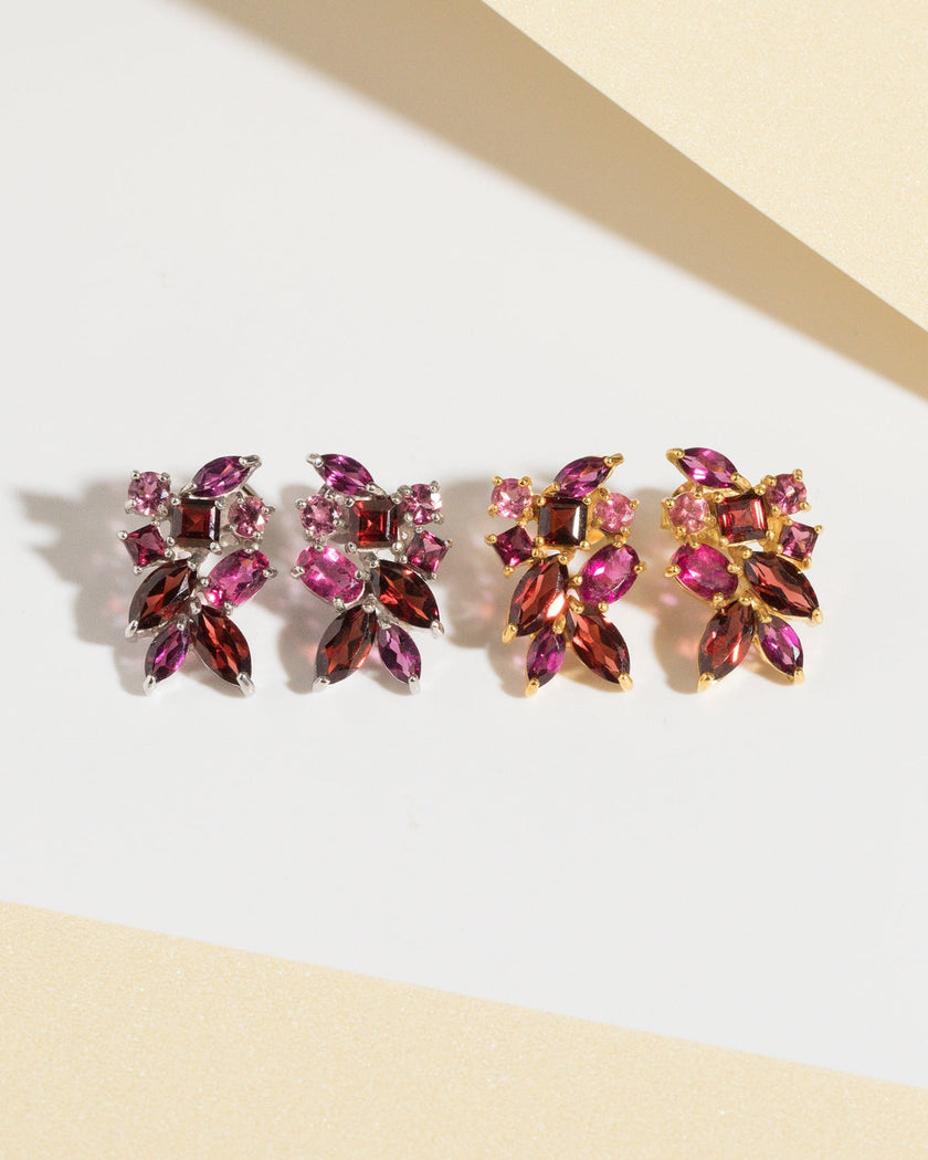Large Red Gemstone Cluster Earrings in 18k Gold Vermeil