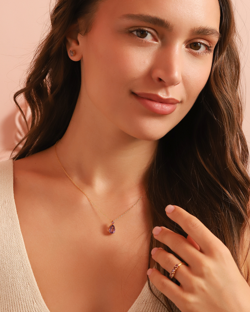 Rosa Rubin- & Amethyst-Anhänger mit Tropfenschliff aus 18k Gold Vermeil