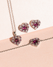 Rotgold Rhodolith Granat Schmuckset aus Sterlingsilber