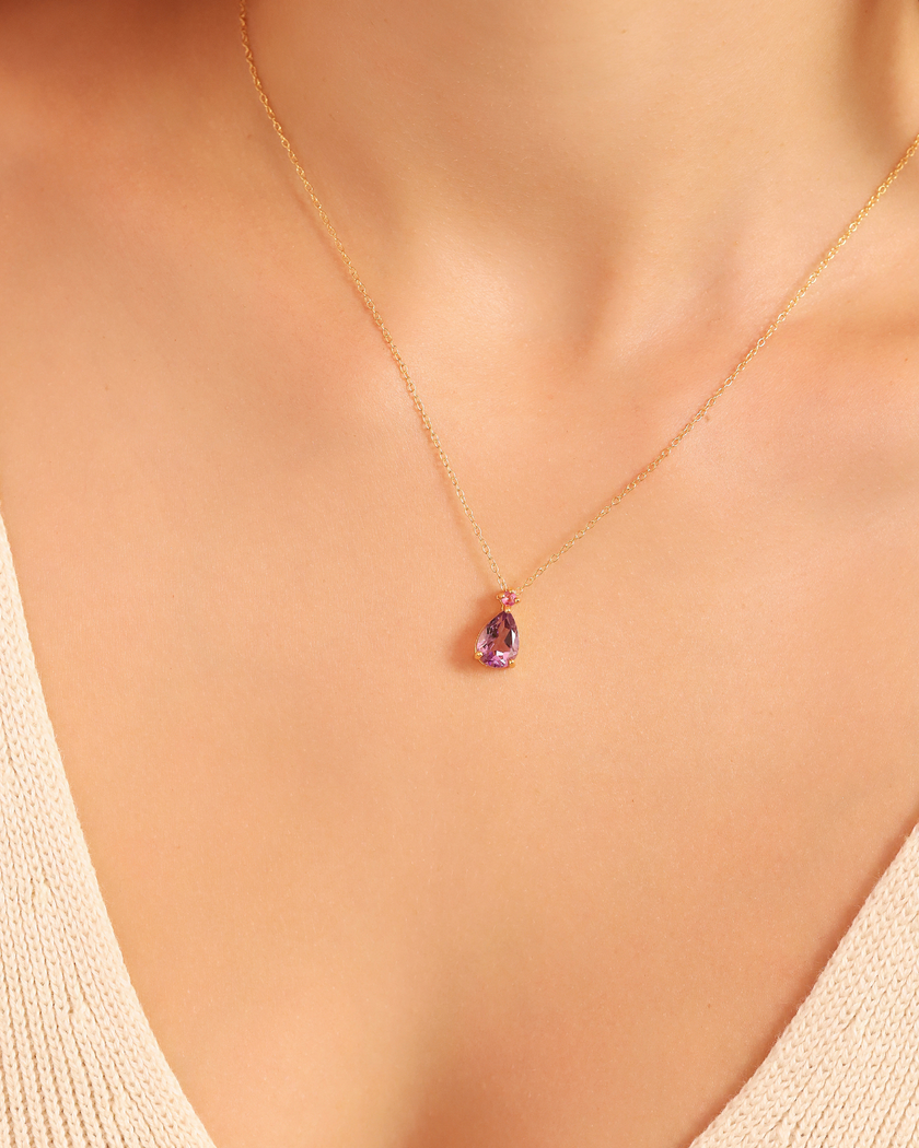 Rosa Rubin- & Amethyst-Anhänger mit Tropfenschliff aus 18k Gold Vermeil