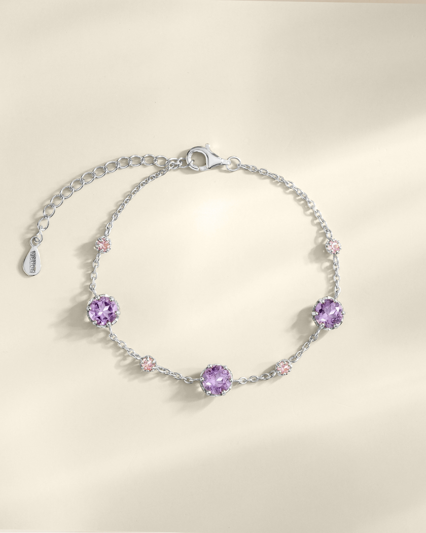 Pink Sapphire & Amethyst Bracelet in Sterling Silver