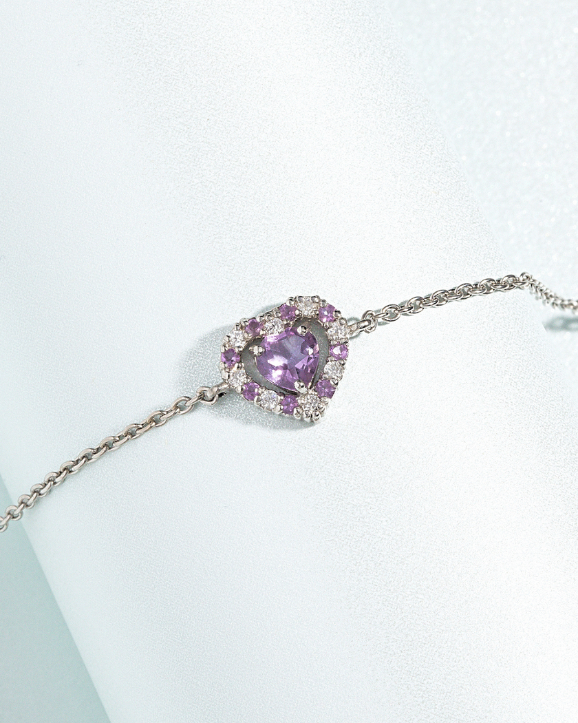 Purple Heart Lavender Amethyst Bracelet in Sterling Silver