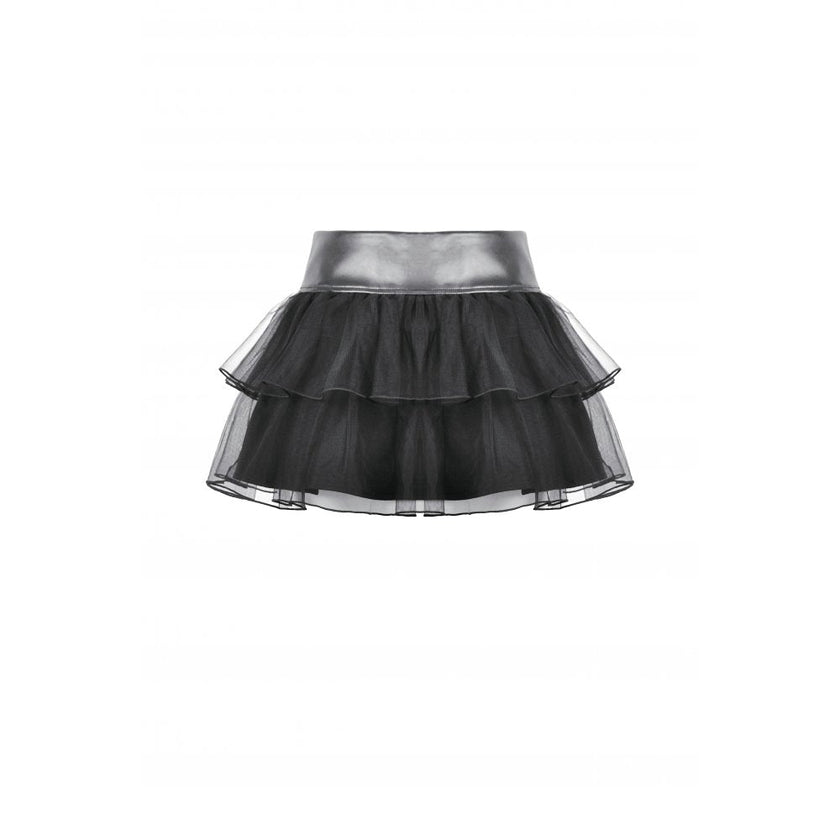 Dark in Love Bonded Tulle Layered Goth Mini Skirt in Black
