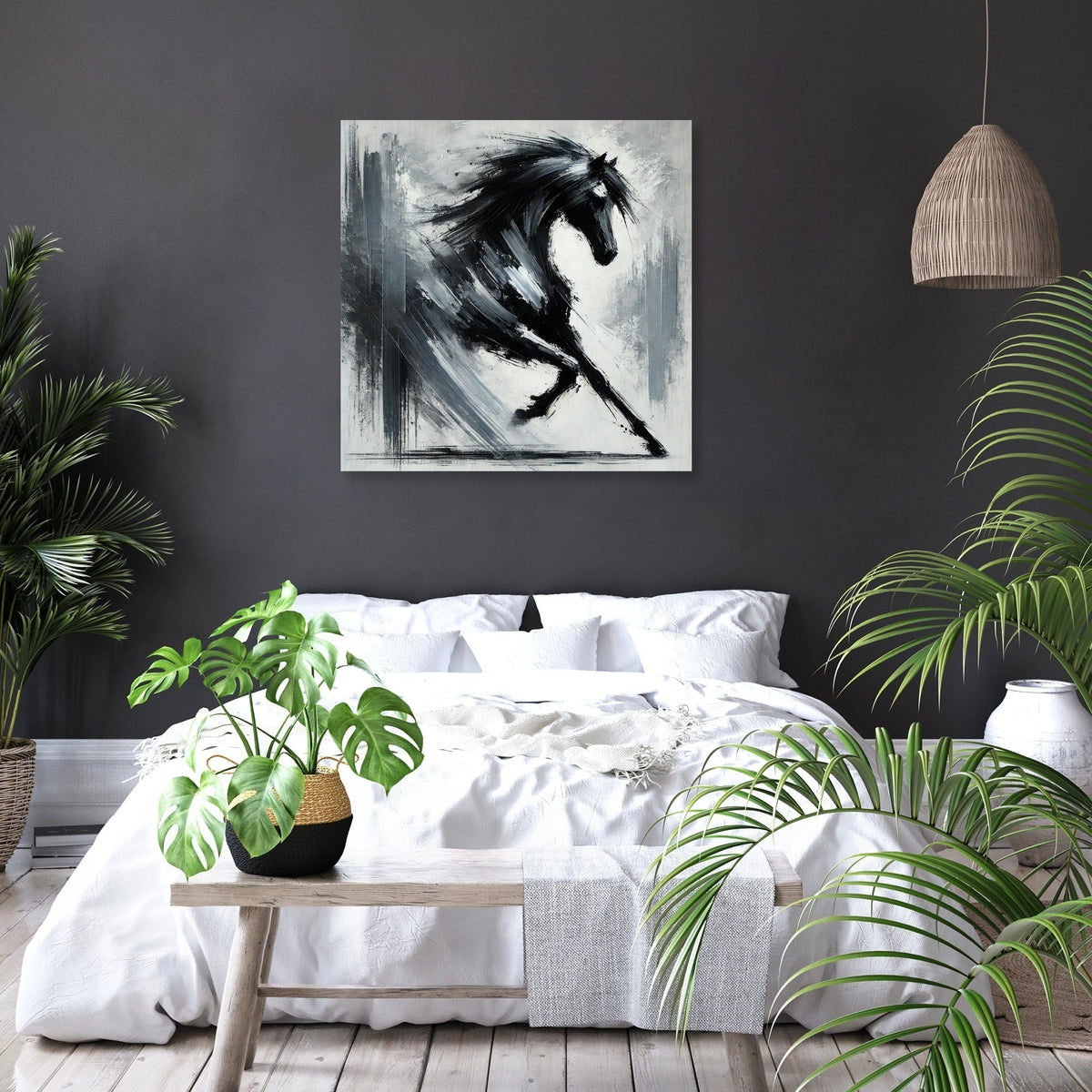 Dynamic Black Horse Canvas