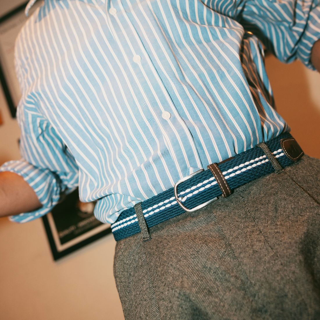 Woven Belt - White Fine Stripe