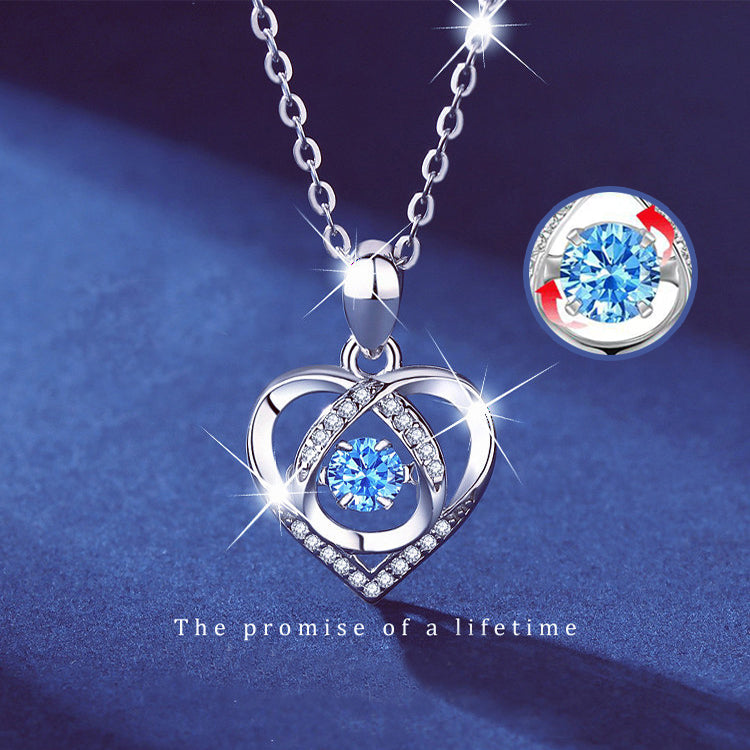 Collar de plata S925 con colgante de corazón que late, collar de lujo con diamantes de imitación para mujer, regalo de joyería para el Día de San Valentín