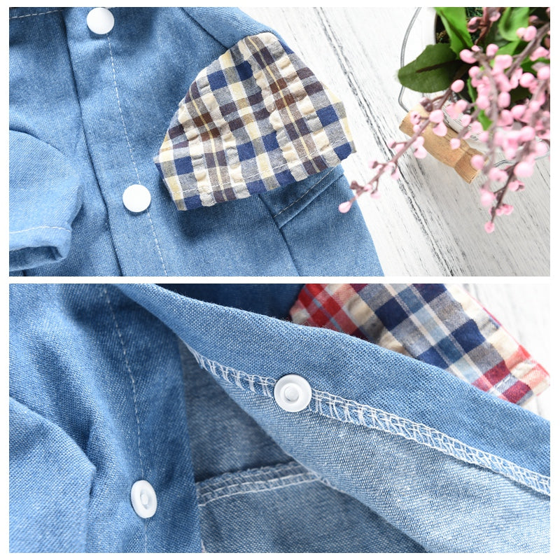 Teddy Dog Summer Plaid Stitching Shirt