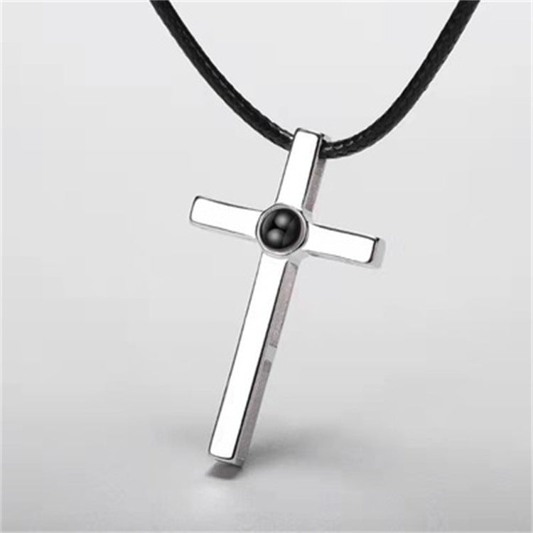 Collar cruzado de acero de titanio para parejas, colgante de proyección 520, regalo de San Valentín para novio