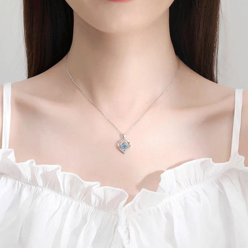 Collar de plata S925 con colgante de corazón que late, collar de lujo con diamantes de imitación para mujer, regalo de joyería para el Día de San Valentín