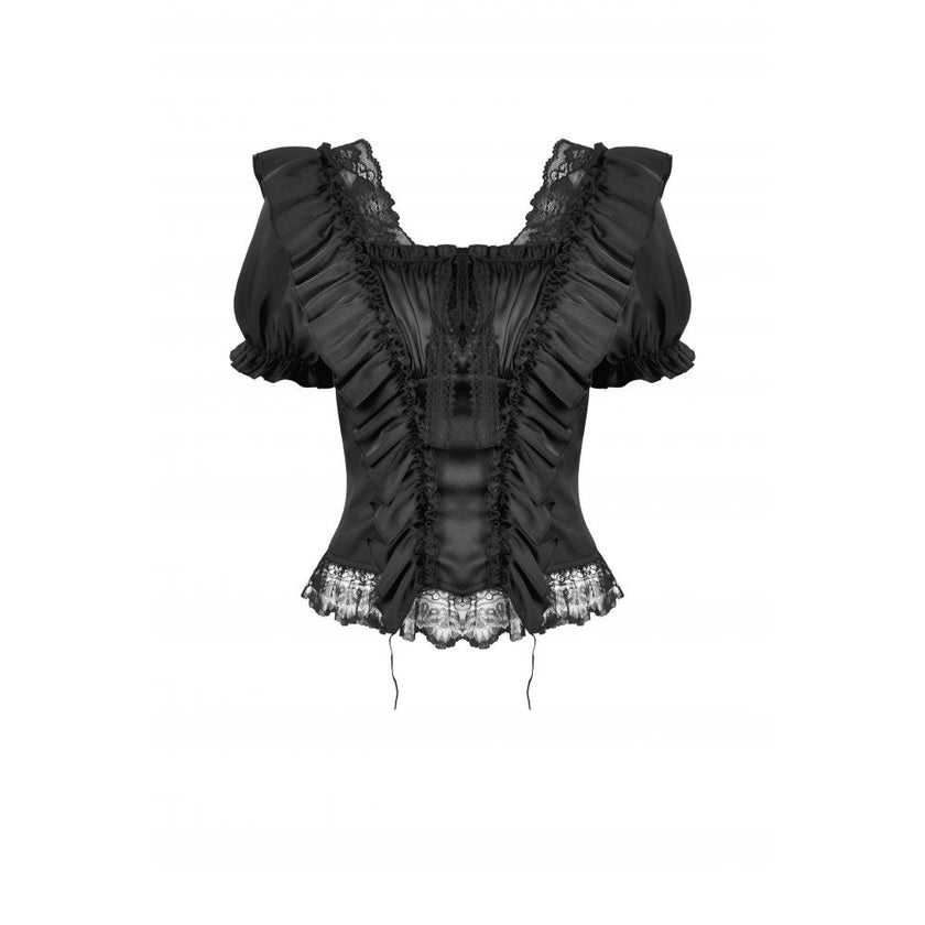 Dark in Love Seraphina Ruched Puff Sleeve Corset Top in Black