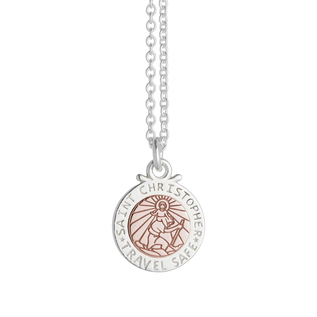 Personalised St Christopher Necklace - Silver & Rose Gold