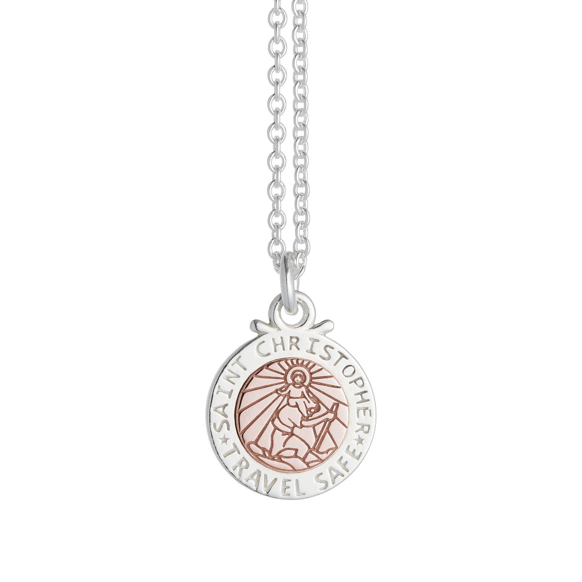 Personalised St Christopher Necklace - Silver & Rose Gold