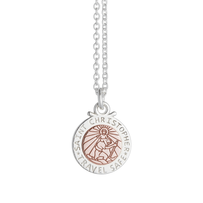 Personalised St Christopher Necklace - Silver & Rose Gold