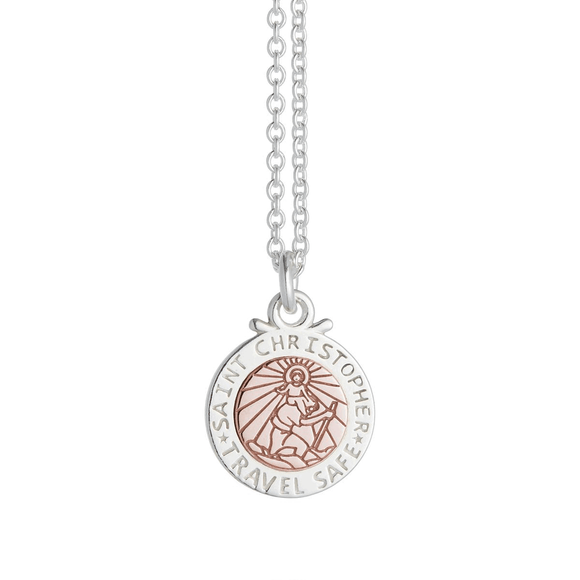 Personalised St Christopher Necklace - Silver & Rose Gold