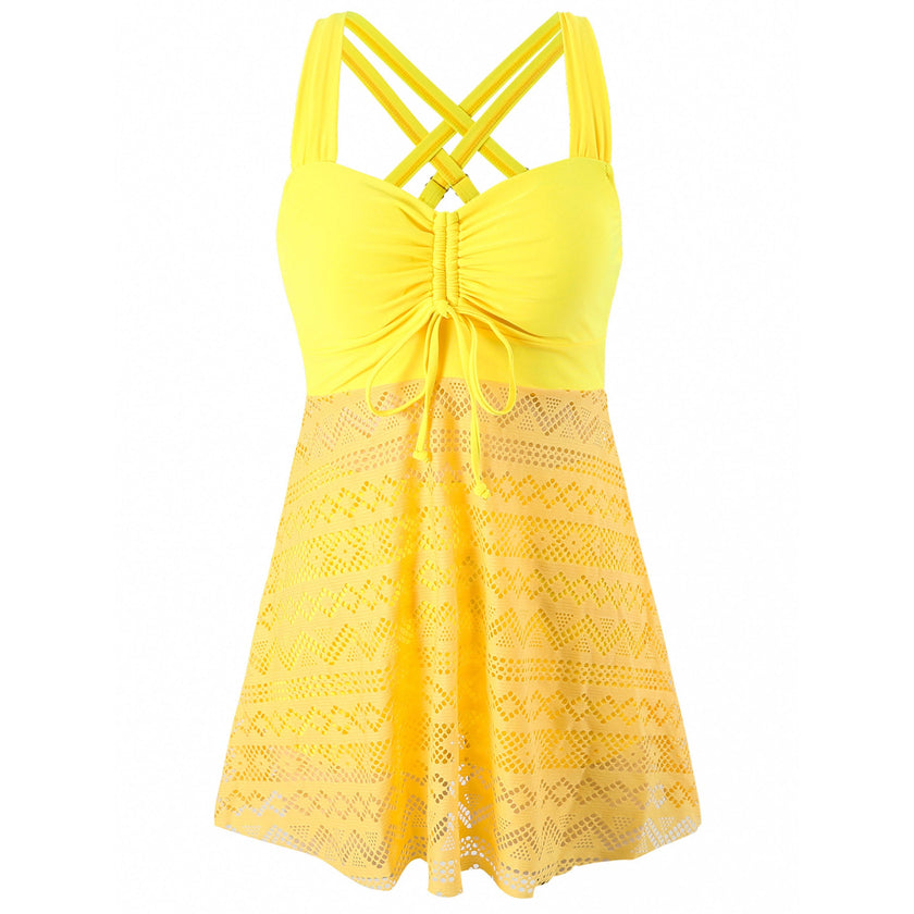 Korean Version Of Solid Color Lace One-piece Swimsuit
