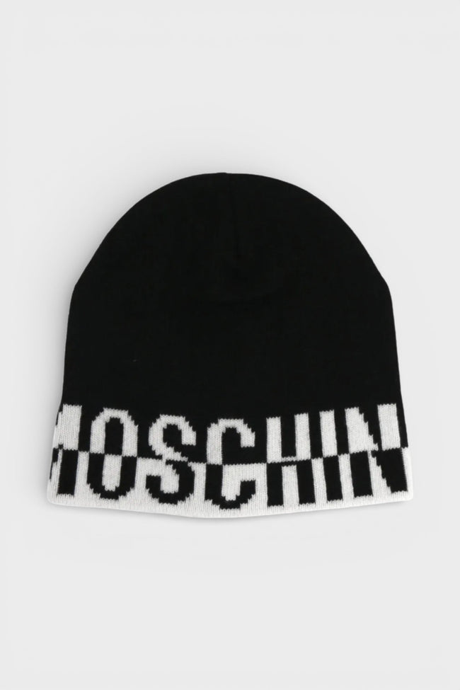 Černobílá čepice s logem Moschino