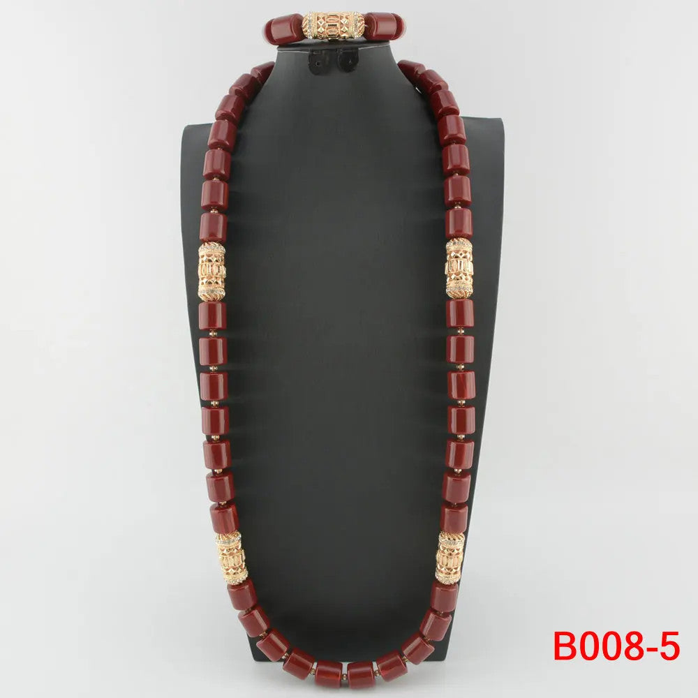 Nigerian Bridal Coral Jewellery Set | Crystal Pillar Beads | Necklace, Earrings & Bracelet