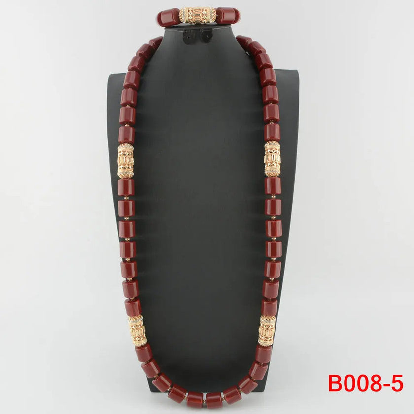 Nigerian Bridal Coral Jewellery Set | Crystal Pillar Beads | Necklace, Earrings & Bracelet