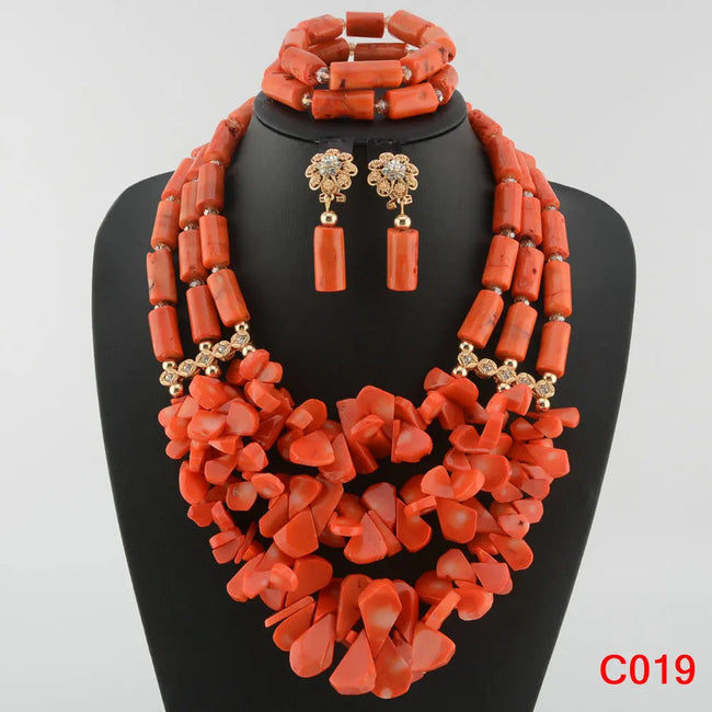 Nigerian Coral Jewellery Set | Necklace, Earrings & Bracelet | African Beads | Wedding