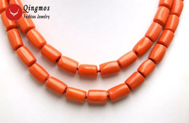 2 Strands Natural Orange Coral Necklace for Women Jewelry with Genuine 10-12mm