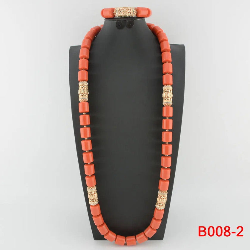 Nigerian Bridal Coral Jewellery Set | Crystal Pillar Beads | Necklace, Earrings & Bracelet